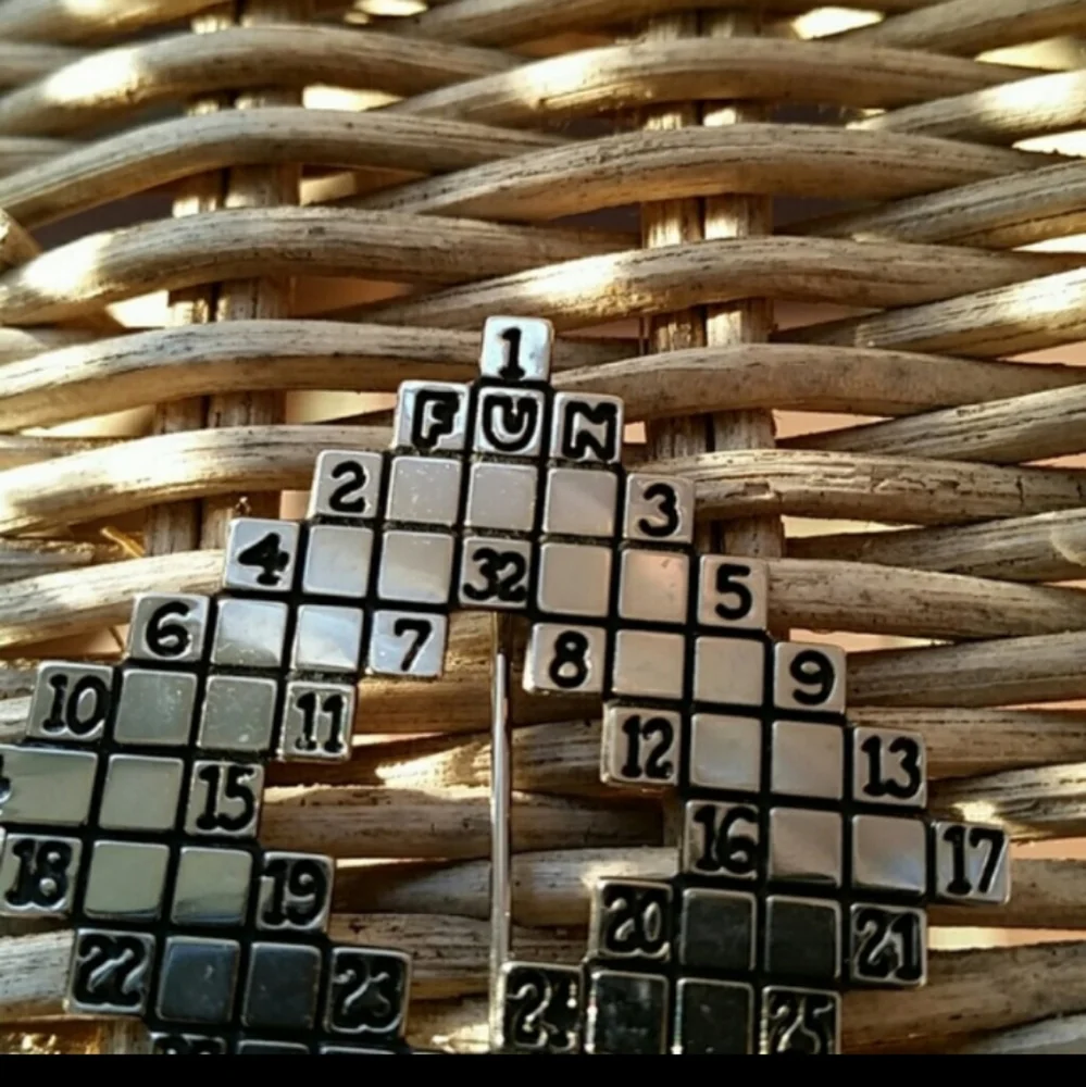 Elegant Crossword Puzzle Brooch in Black and White - Picture 3 of 4